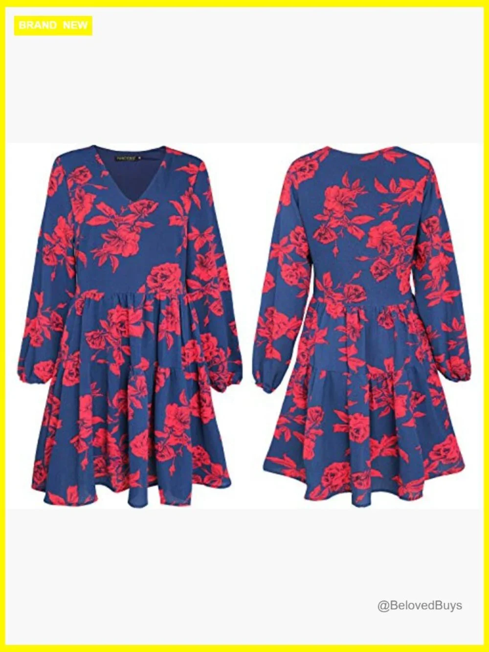 Women's Shift Tunic Dress with Pockets Long Sleeve Swing Babydoll Mini Dress - Picture 5 of 6